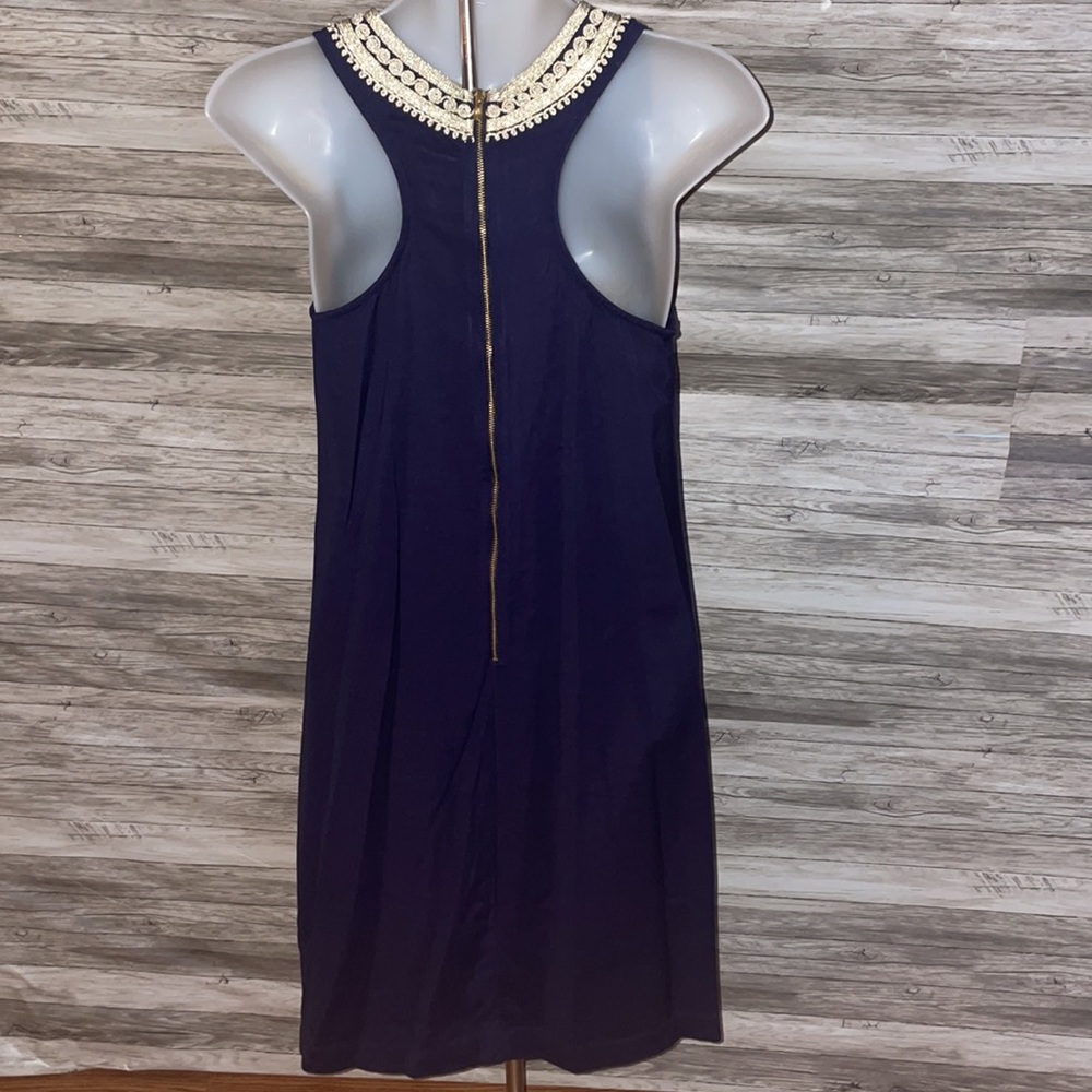 LILLY PULITZER Carlotta Stretch Shift Dress True Navy and Gold Sz 00 Preppy - Picture 5 of 10